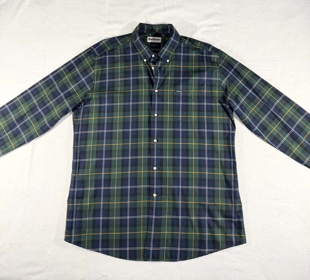 Barbour Dunoon Tailored Fit Tartan Plaid Button Down Shirt Size Xxl